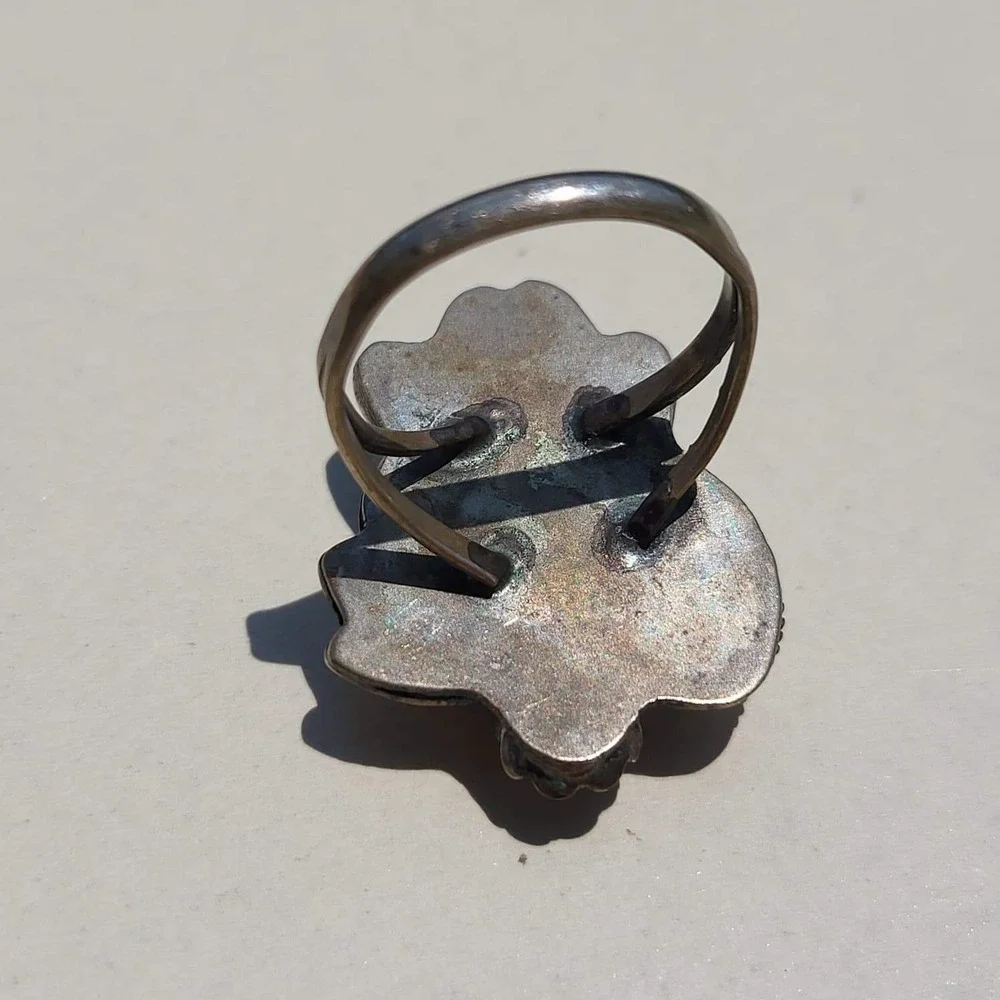 Vintage Genuine Turquoise Ring Size 7.75 Blue Leaf Flower Southwestern